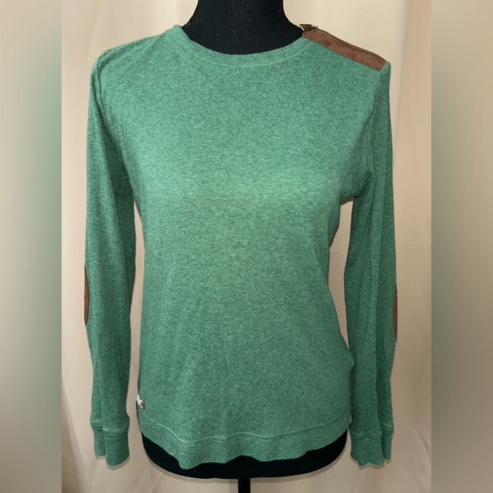 Lauren Ralph Lauren green long sleeve top elbow patches and zipper accent medium
